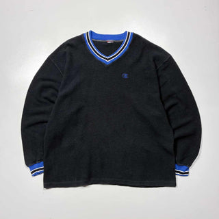 00's  CHAMPION  表起毛 リブライン Vネック スウェット シャツ
