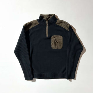 00's CHERESKIN カーキ×ネイビー ２トーン ハーフジップ ニット セ－ター