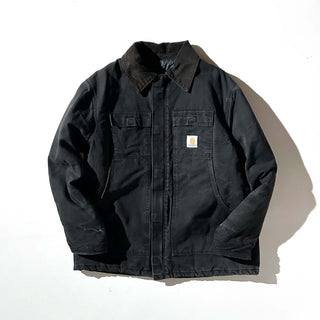 00's Carhartt ブラック 裏キルティング フェード ダック トラディショナル コート
