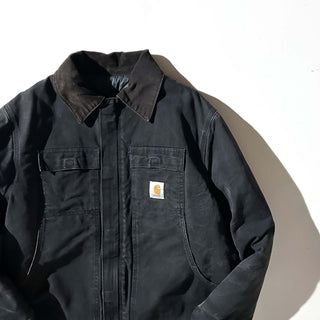 00's Carhartt ブラック 裏キルティング フェード ダック トラディショナル コート