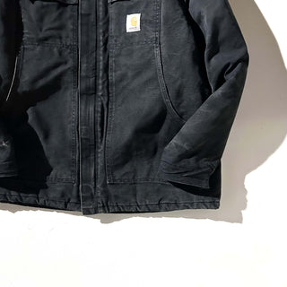 00's Carhartt ブラック 裏キルティング フェード ダック トラディショナル コート