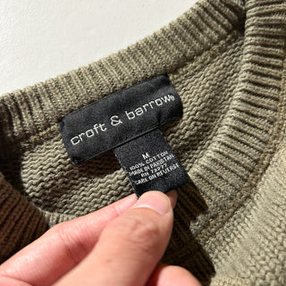 00's Croft & Barrow 前V コットン ニット セーター(オリーブ)