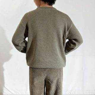 00's Croft & Barrow 前V コットン ニット セーター(オリーブ)