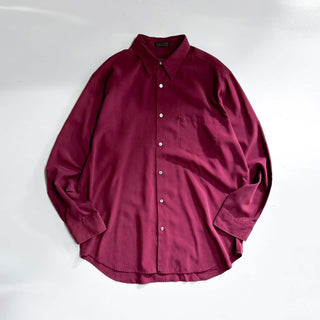 00's DKNY ワインレッド レーヨン混 レギュラーカラー L/Sシャツ