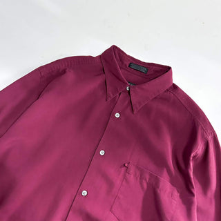 00's DKNY ワインレッド レーヨン混 レギュラーカラー L/Sシャツ