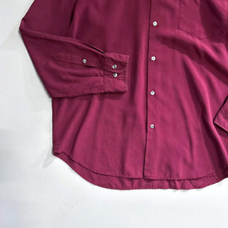 00's DKNY ワインレッド レーヨン混 レギュラーカラー L/Sシャツ