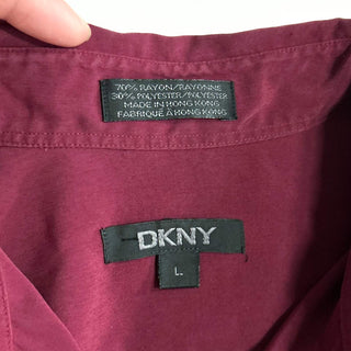 00's DKNY ワインレッド レーヨン混 レギュラーカラー L/Sシャツ