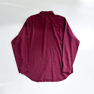 00's DKNY ワインレッド レーヨン混 レギュラーカラー L/Sシャツ