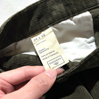 00's Dockers オリーブ ワイド ２タック 細畝 コーデュロイ パンツ