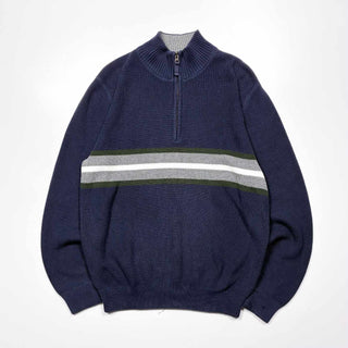 ～00's EDDIE BAUER ハーフジップ ボーダー コットン ニット セーター