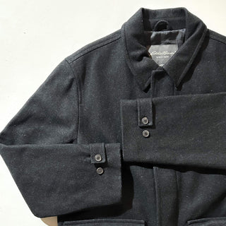 00's Eddie Bauer チャコールグレー 比翼 メルトンウール ハーフ コート