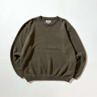 00's Eddie Bauer オリーブ 前V コットン ニット セーター