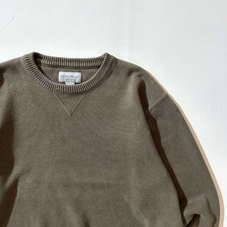 00's Eddie Bauer オリーブ 前V コットン ニット セーター