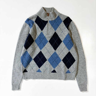 00's J.CREW ラムズウール ハーフジップ ニット セーター(アーガイル)