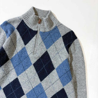 00's J.CREW ラムズウール ハーフジップ ニット セーター(アーガイル)