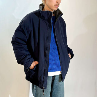 00's L.L.Bean ディープネイビー 裏フリース ウォームアップ ナイロン シェル ジャケット