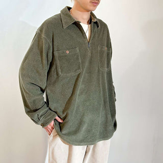 90's〜00's L.L.Bean オリーブ パイル ハーフジップ L/Sシャツ