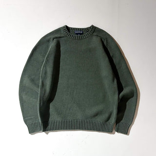00's LANDS' END コットン ドリフター ニット セーター(グリーン)