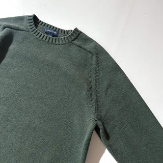 00's LANDS' END コットン ドリフター ニット セーター(グリーン)