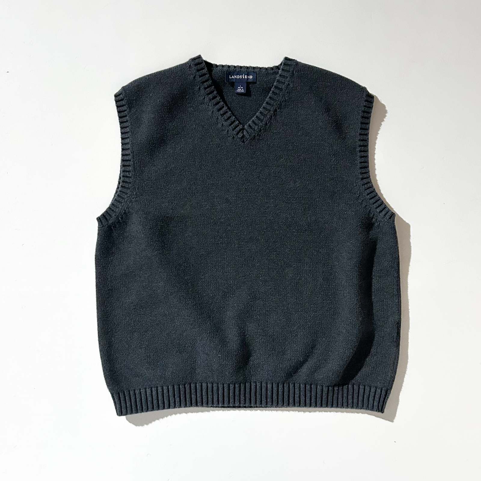 00's Lands' End グレー コットン ドリフター ニット ベスト