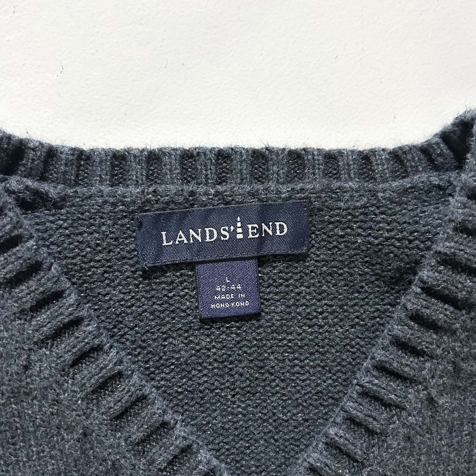 00's Lands' End グレー コットン ドリフター ニット ベスト