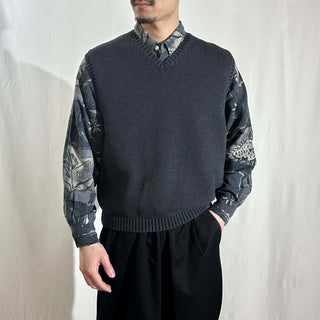 00's Lands' End グレー コットン ドリフター ニット ベスト