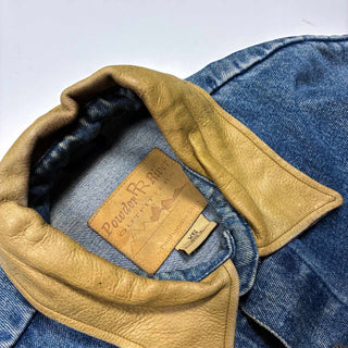 00's POWDER RIVER OUTFITTERS レザー切替 ウエスタンヨーク デニム カバーオール