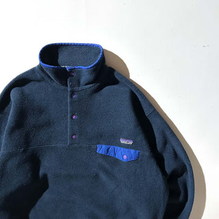 00's Patagonia ダークネイビー×ブルー スナップT フリース プルオーバー ジャケット