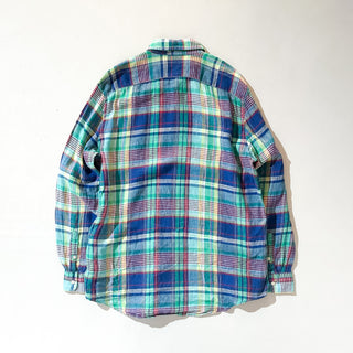 00's RALPH LAUREN インドマドラス チェック リネン ボタンダウン L/Sシャツ