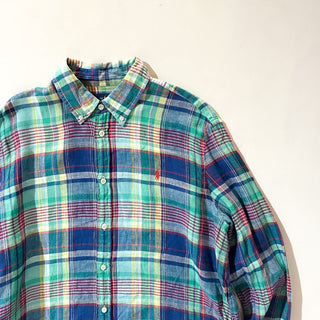 00's RALPH LAUREN インドマドラス チェック リネン ボタンダウン L/Sシャツ