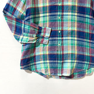 00's RALPH LAUREN インドマドラス チェック リネン ボタンダウン L/Sシャツ