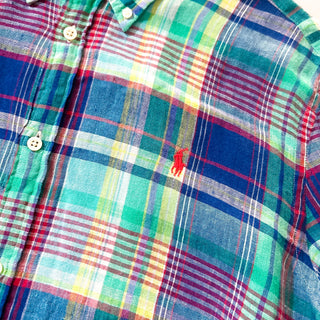 00's RALPH LAUREN インドマドラス チェック リネン ボタンダウン L/Sシャツ