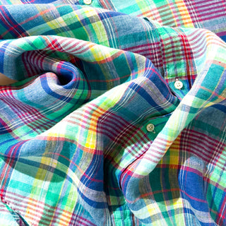 00's RALPH LAUREN インドマドラス チェック リネン ボタンダウン L/Sシャツ