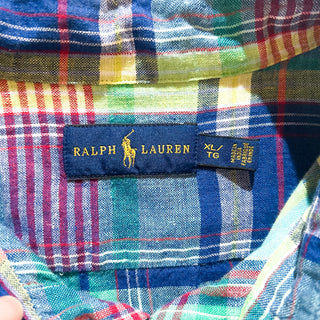 00's RALPH LAUREN インドマドラス チェック リネン ボタンダウン L/Sシャツ