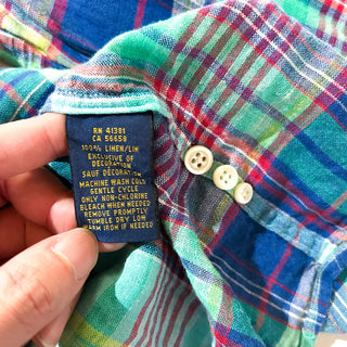 00's RALPH LAUREN インドマドラス チェック リネン ボタンダウン L/Sシャツ