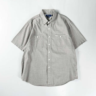 00's Ralph Lauren チャコールグレー シャンブレー ワーク S/Sシャツ