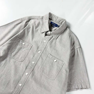 00's Ralph Lauren チャコールグレー シャンブレー ワーク S/Sシャツ