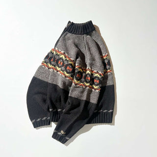 00's RuffHewn フェアアイル柄 ウール混紡 フルジップ ニット セーター