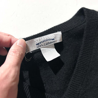 00's STAFFORD Vネック カシミヤ ニット セーター(ブラック)