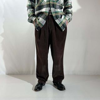 00's TOMMY HILFIGER ブラウン ワイド ２タック 太畝 コーデュロイ パンツ