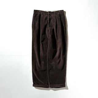 00's TOMMY HILFIGER ブラウン ワイド ２タック 太畝 コーデュロイ パンツ