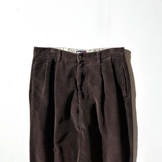 00's TOMMY HILFIGER ブラウン ワイド ２タック 太畝 コーデュロイ パンツ