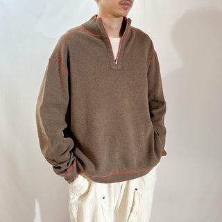 ～00's Tommy Bahama オレンジ×ブラウン リバーシブル ハーフジップ ニット セーター