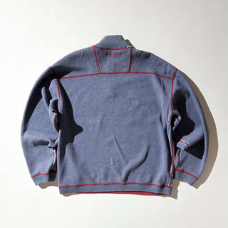 00's Tommy Bahama レッド×ブルーグレー リバーシブル ハーフジップ ニット セ－ター