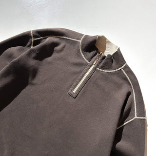 ～00's Tommy Bahama グレージュ×ブラウン リバーシブル ハーフジップ ニット セーター