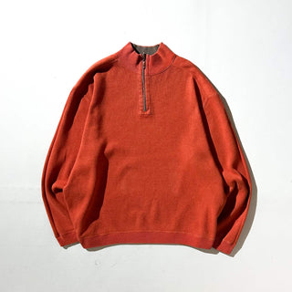 ～00's Tommy Bahama オレンジ×ブラウン リバーシブル ハーフジップ ニット セーター