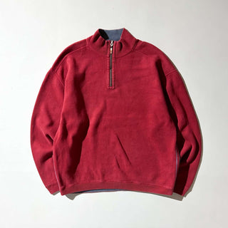 00's Tommy Bahama レッド×ブルーグレー リバーシブル ハーフジップ ニット セ－ター