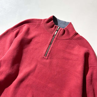 00's Tommy Bahama レッド×ブルーグレー リバーシブル ハーフジップ ニット セ－ター