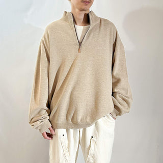 ～00's Tommy Bahama グレージュ×ブラウン リバーシブル ハーフジップ ニット セーター