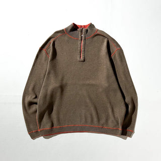 ～00's Tommy Bahama オレンジ×ブラウン リバーシブル ハーフジップ ニット セーター